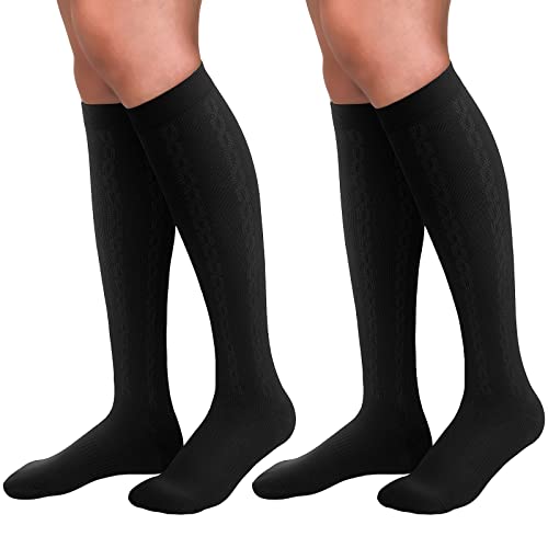 30-40mmHg Medical Graduated Compression Socks for Women&Men Circulation-Compression Stockings-Knee High Socks for Support,Hiking,Running Large-X-Large Black/Black