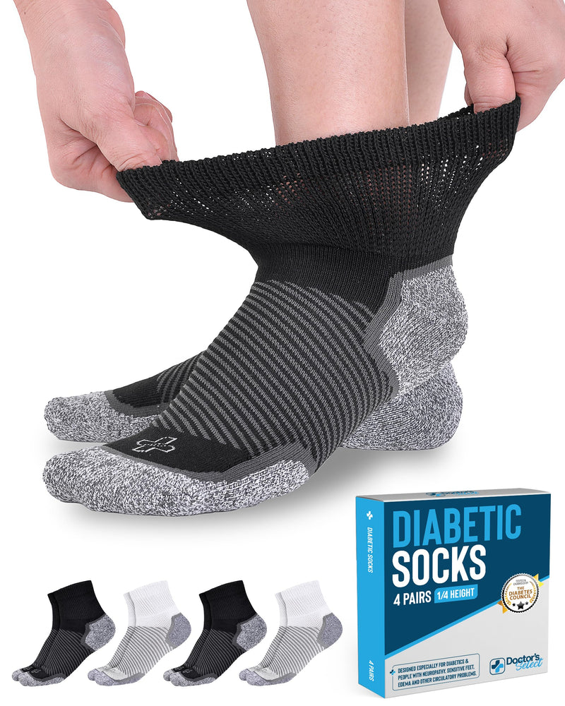 Doctor's Select Diabetic Ankle Socks for Women and Men - 4 Pairs | Unisex Adult Diabetic Socks Large Neutrals Pack - 4 Pairs