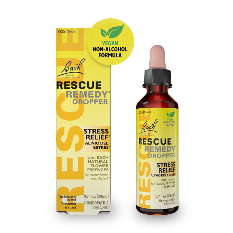 RESCUE Bach Remedy Dropper 20mL, Natural Stress Relief, Homeopathic Flower Essence, Vegan, Gluten & Sugar-Free, Non-Habit Forming (Non-Alcohol Formula) 20ml (Non-Alcohol) 20 mL