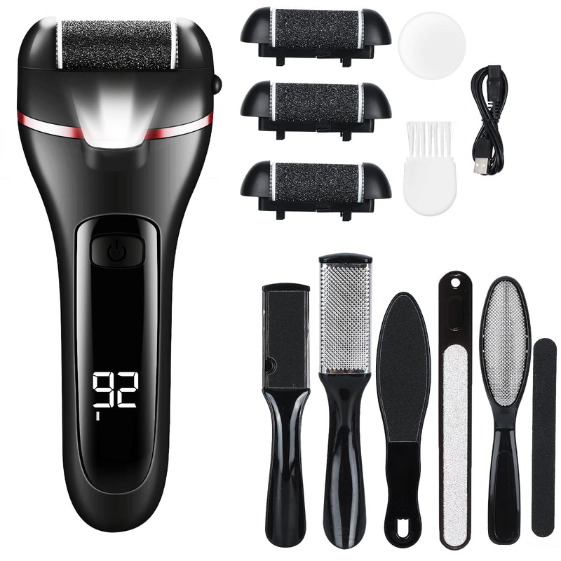 zikillya® Electric Foot Callus Remover, 16 Pack Foot File Pedicure Kit Tools,Waterproof Foot Scrubber Dead Skin Remover with 3 Roller Heads & 2-Speed Power Pedicure Tools for Feet Hands Heel (Black) Black - BeesActive Australia