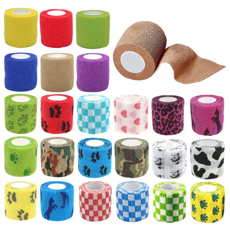 24 Roll Vet Wrap Bandages for Dogs Horses 2 Inch*5Yard Cohesive Medical Tape Self Adhesive Tape Flex Leg Wrap Adherent Non-Woven for Dog Cat Horse Pet Animals 24Rolls 2Inchx5yard-A - BeesActive Australia