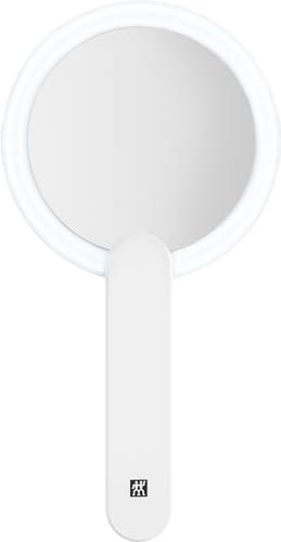 ZWILLING Makeup Mirror (10X Magnification, LED Rechargeable, 360 Degree Rotating Handle, Daylight White), Premium, White
