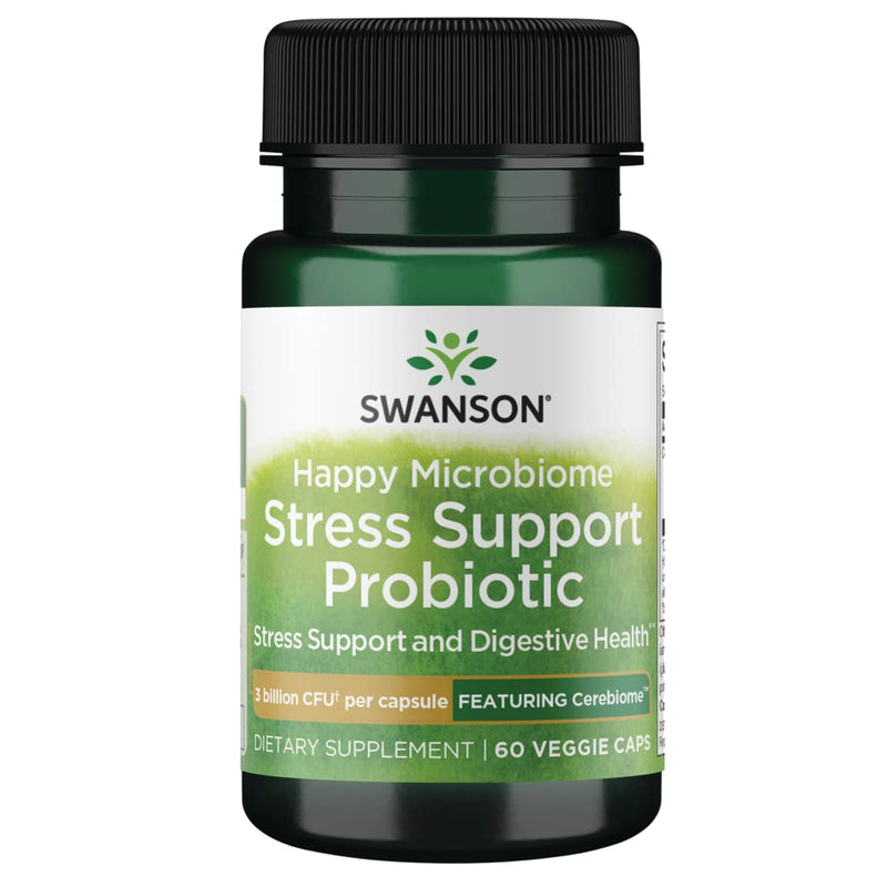Swanson Stress Support Probiotic with Cerebiome, 60 Veg Capsules | Cerebiome Delivers 3 Billion CFU from Two Strains, Working Along the Gut-Brain Axis to Calm Mood and Body