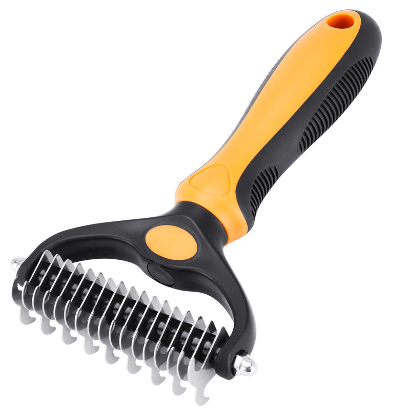 Pet Grooming Tool - 2 Sided Undercoat Rake for Cats and Dogs - Safe Dematting Comb for Easy Mats & Tangles Removing - No More Nasty Shedding and Flying Hair orange other - BeesActive Australia