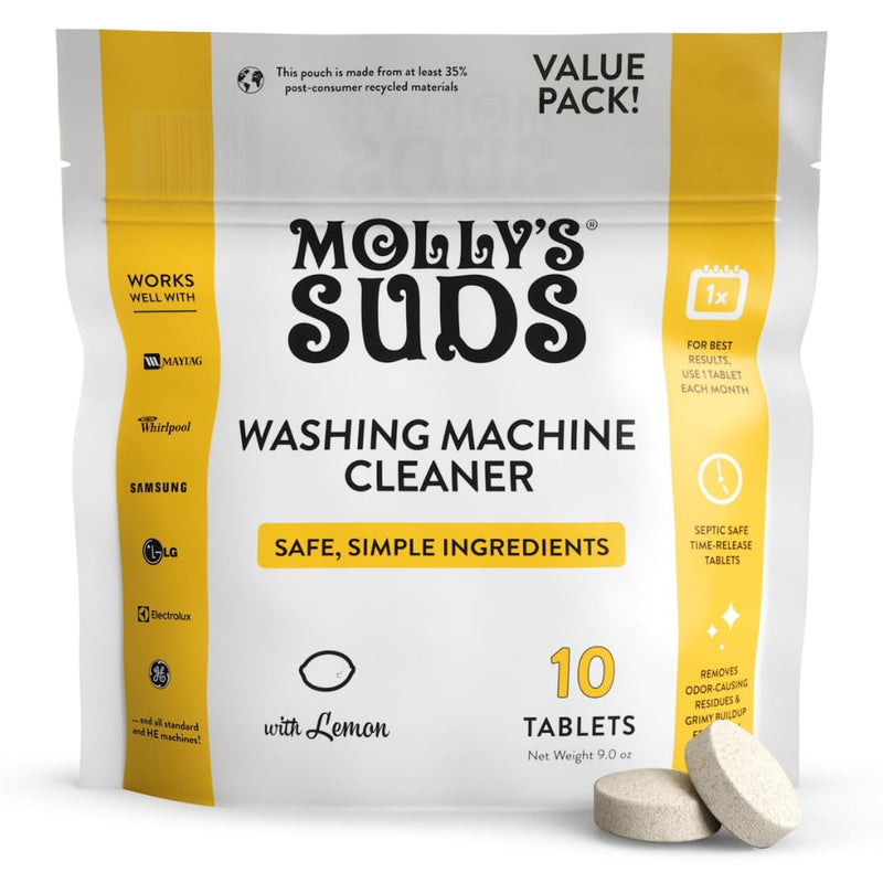 Molly's Suds Washing Machine Cleaner | Removes Odors & Grime from Front & Top Loader Machines, Including HE (Citrus - 10 Tablets) 10 Count (Pack of 1) - BeesActive Australia
