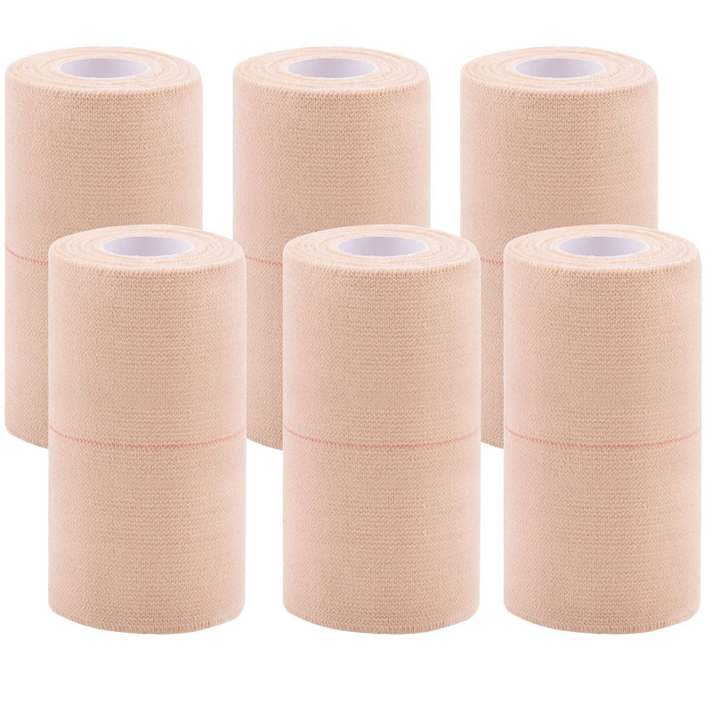 BQTQ 6 Rolls Elastic Adhesive Tape 4 Inch Elastic Bandage Wrap Self Adhesive Wound Wrap Self Adherent Stretch Bandage Sports Tape Elastic Tape Bandage for Wrist Ankle Swelling Sprains (Beige) 4 Inch 6Rolls - BeesActive Australia