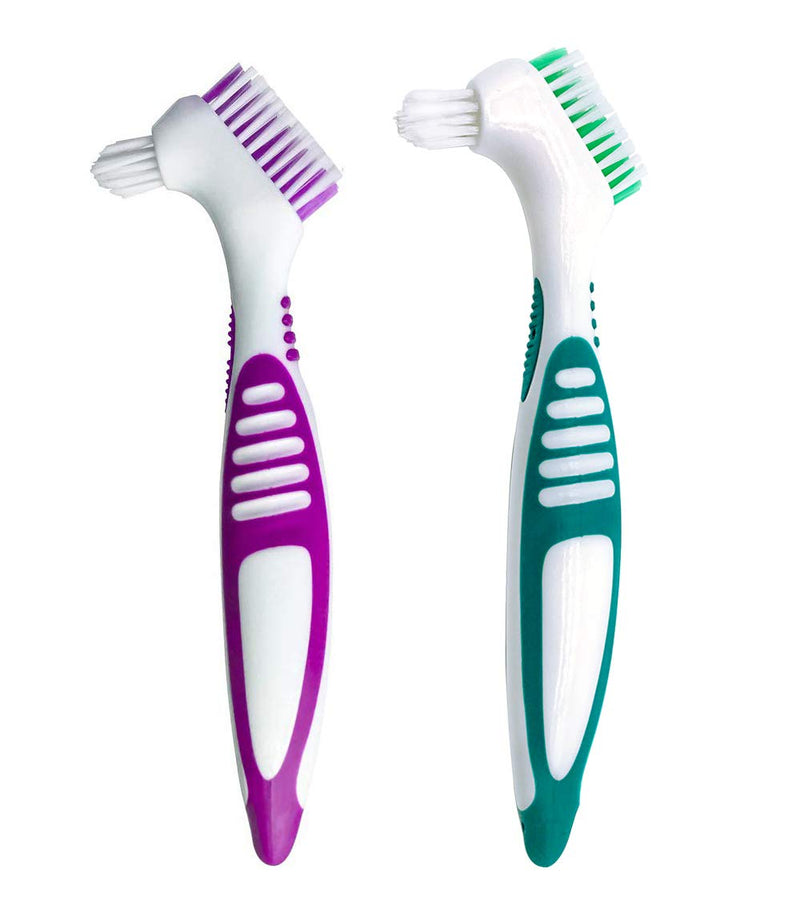 Premium Hygiene Denture Cleaning Brush Set, Multi-Layered Bristles & Ergonomic Rubber Handle, for Denture Care(Purple & Green) Purple & Green - BeesActive Australia