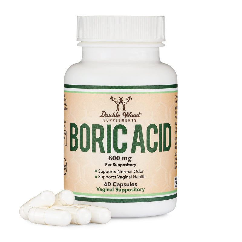 Boric Acid Suppositories (600mg Vaginal Suppository, 60 Count) Supports Vaginal pH Balance, Odor Control (USP Medical Grade Fine Powder, Easy Dissolve, Third Party Tested) by Double Wood - BeesActive Australia