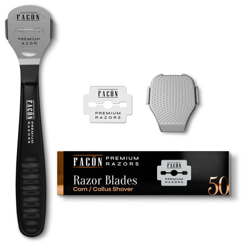 Fac√≥n Professional Callus Shaver Remover with 50 Blades, Pedicure Razor for Feet & Hands, Foot Razor for Callus Removal, Callus Blade Remover, Corn Shaver, Surgical Grade Premium Stainless Steel Tool Black