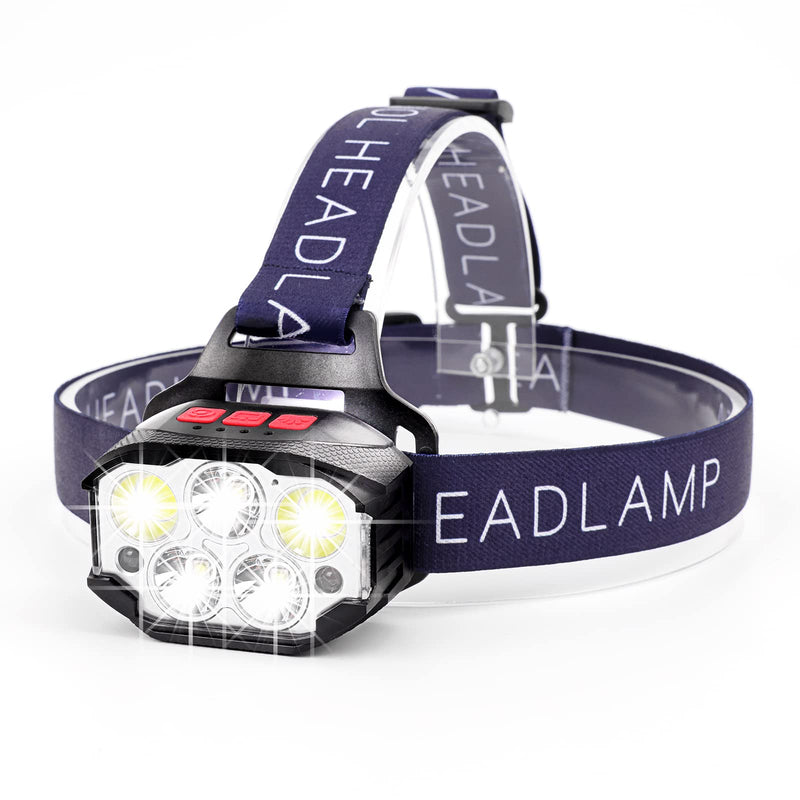 Head Torch Rechargeable Super Bright 2000lm Headlamp LED Headlight IP65 Waterproof Grade with Motion Sensor Switch, 14 Lighting Modes for Running Camping Hiking Outdoor Sports [Energy Class A++]