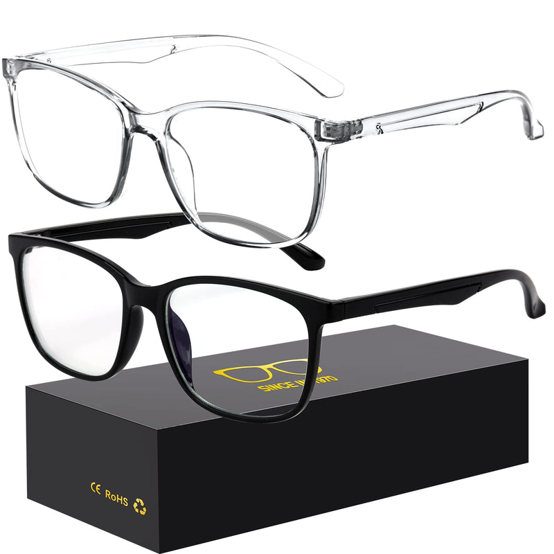 Oilway Blue-Light Blocking Glasses Computer Reading/Gaming/TV/Phones Glasses Fashion Anti Eyestrain UV Glasses for Women Men A1 Black + Transparent Clear - BeesActive Australia