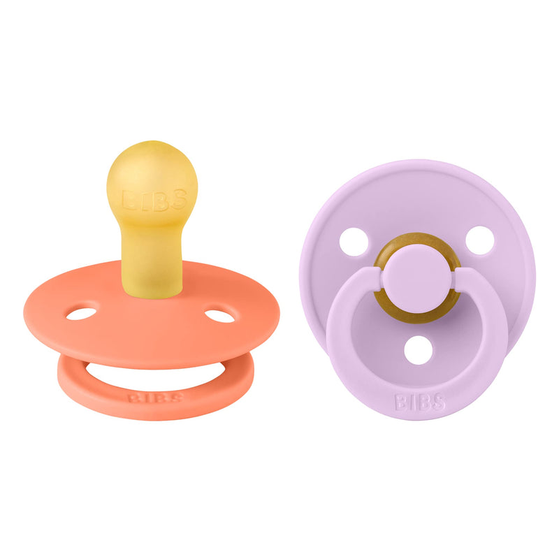 BIBS Pacifiers 0-6 Months | Pack of 2 Premium Soothers | BPA-Free Round Nipple | Made in Denmark | Papaya/Violet Sky Pacifier - BeesActive Australia