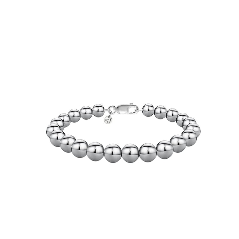Savlano 925 Sterling Silver Handmade Bead Ball Strand Chain Bracelet For Women & Girls - Made in Italy Comes With a Gift Box 7.5 Inches 8MM - BeesActive Australia