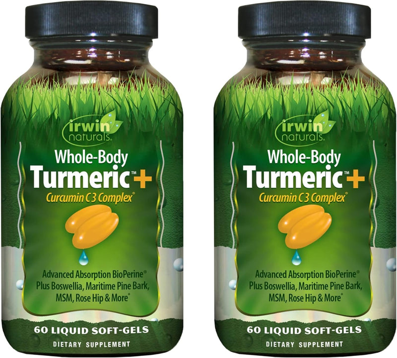 Irwin Naturals Whole-Body Turmeric Curcumin Wellness Formula (2 Pack) | Mobility & Joint Support | Curcumin C3 Complex + Boswellia | Enhanced absorption with BioPerine | 2 X 60 Liquid Soft-Gels 60 Count (Pack of 2)