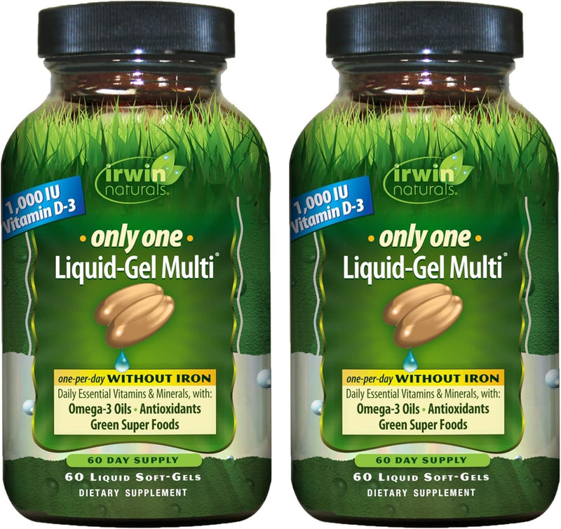 Irwin Naturals Only One Daily Multivitamin Iron-Free Formula | Daily Essential Nutrient Support | Essential Vitamins & Minerals | Green Super Food Blend | 2 X 60 Count 60 Count (Pack of 2)