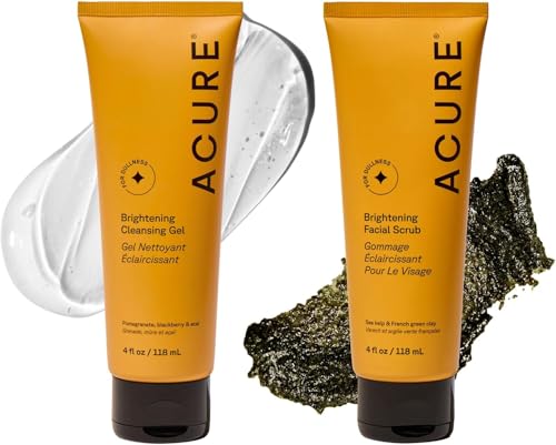 Acure Brightening Facial Scrub & Cleansing Gel Combo - 4 fl oz (2 Pack) 4 Fl Oz (Pack of 2) Scrub & Cleanser