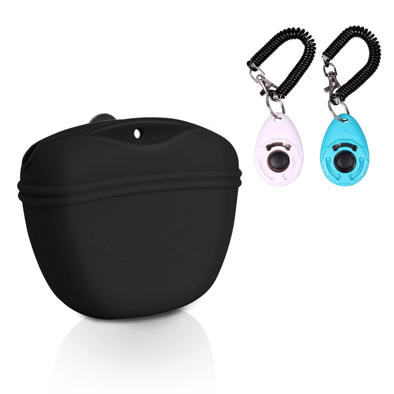 Left&Right Dog Clicker Training Kit,Silicone Dog Training Treat Pouch and Dog Clickers,Dog Treat Bag with Clicker Training for Dogs,Pet Treat Bag with Convenient Magnetic Buckle Closing and Waist Clip Black - BeesActive Australia
