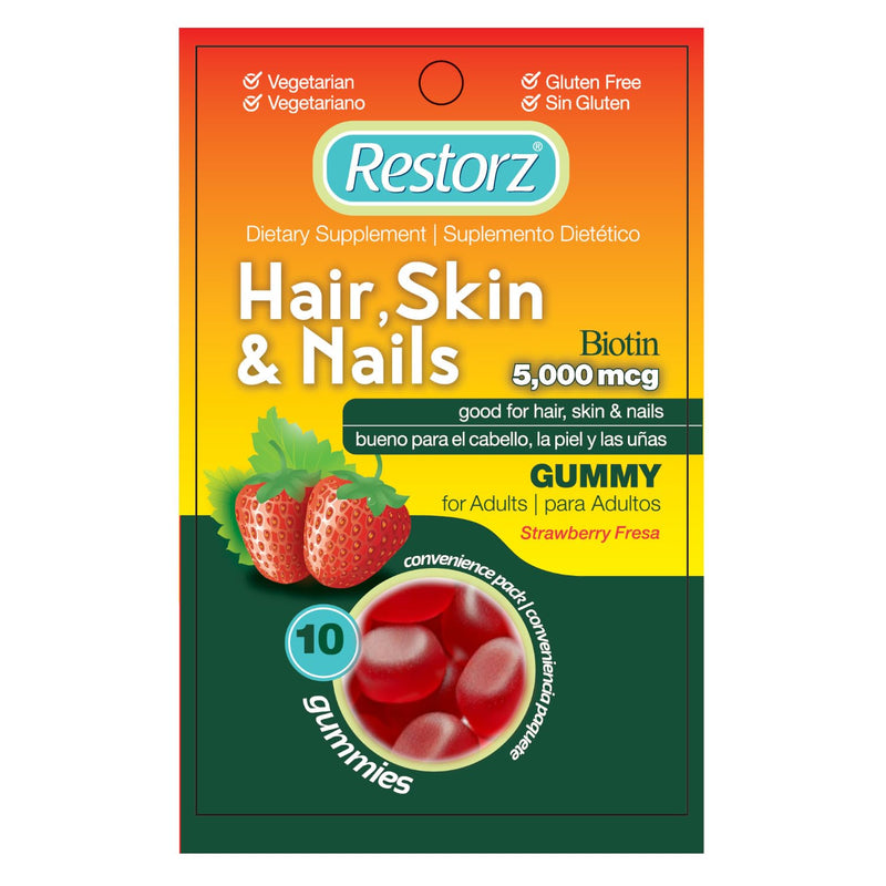 Restorz Hair, Skin, and Nails Biotin Gummy Vitamins, Strawberry Flavor (12-Pack)