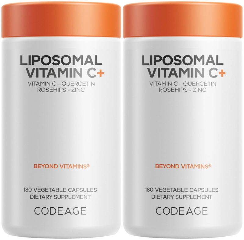 Codeage Liposomal Vitamin C 1500mg with Zinc, Elderberry, Citrus Bioflavonoids Grapefruit, Lemon, Orange Powder, Quercetin & Rose Hips Fruit – Vegan Supplement - Non-GMO, Vegan Pills - 2 Pack