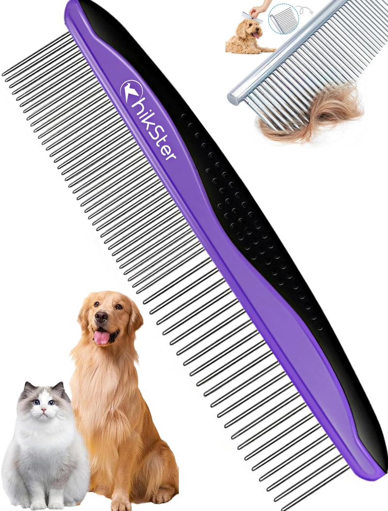 Dog Comb for Grooming Pet Comb with Stainless Steel Rounded Teeth Rubber Handle for Large Medium & Small Cat Comb Removes Knots & Tangled Hair - BeesActive Australia