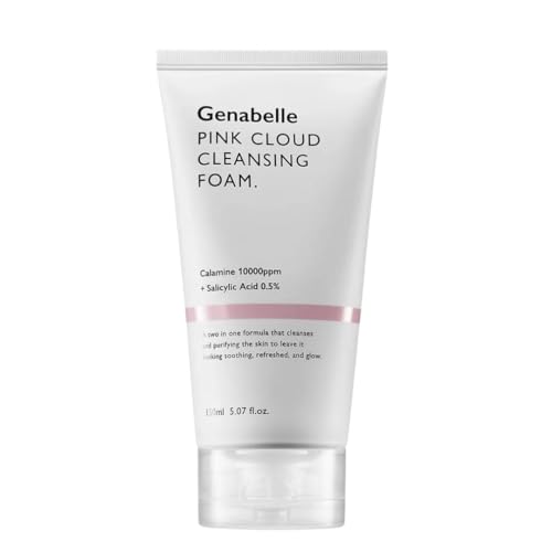 Genabelle Pink Cloud Cleansing Foam - Hydrating Gentle Face Cleanser with Salicylic Acid and Calamine Powder for Blemish Care, Deep Cleansing Face Wash for Normal to Oily Skin, 5.07 fl.oz