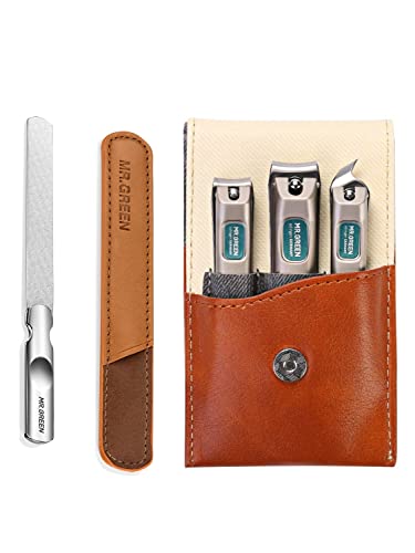Stainless Steel Nail File with Anti-Slip Handle and Leather Case, 3 pcs Nail Clippers Set Stainless Steel Nail Clippers & Slant EDG Toenail Clipper Cutter
