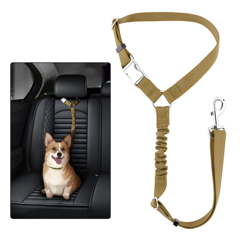 Plutus Pet Dog Seat Belt for Car Headrest, Reflective and Adjustable Restraint with Elastic Bungee for Safety, Vehicle Seatbelt Harness for Small Medium Large Dogs and Cats Brown - BeesActive Australia