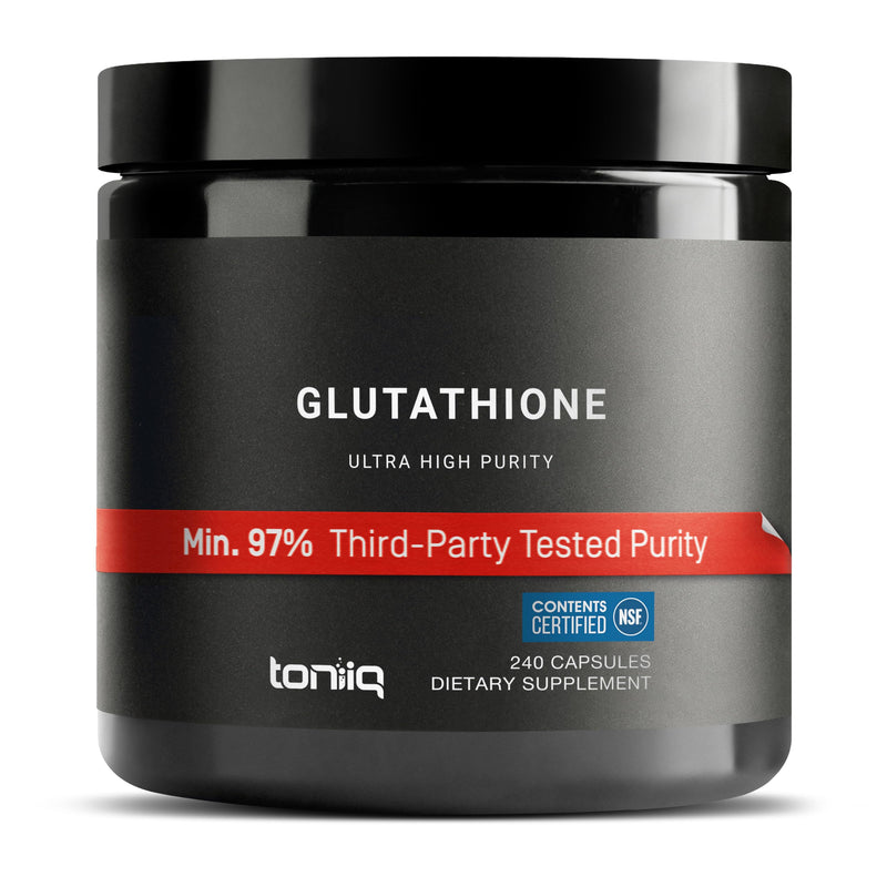 Toniiq NSF Certified Ultra High Strength Glutathione Capsules - 1000mg | Concentrated Formula—98%+ Purified and Bioavailable—Non-GMO Fermentation—240 Capsules Reduced Glutathione Supplement 240 Count (Pack of 1)