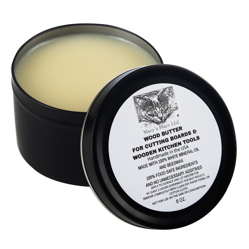 Wood Butter Cutting Board Wax - 8 oz - Conditioner for Butcher Block and Wooden Kitchen Tools. Macy;s Place Food Grade Mineral Oil and Beeswax for Wooden Tools. Support Animal Rescue - BeesActive Australia