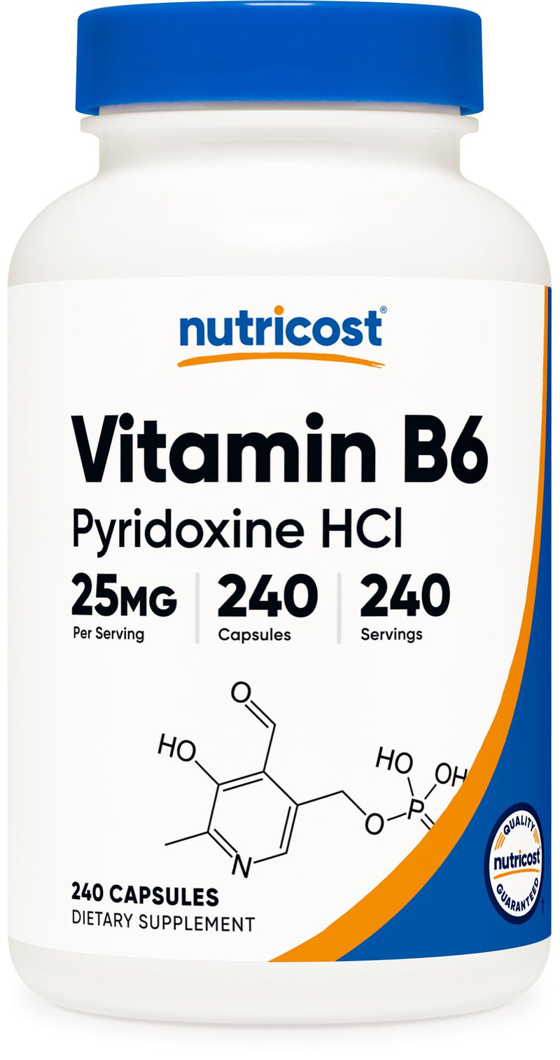 Nutricost Vitamin B6 (Pyridoxine HCl) 25mg, 240 Capsules, Gluten Free | GMO-Free, Vegetarian Friendly