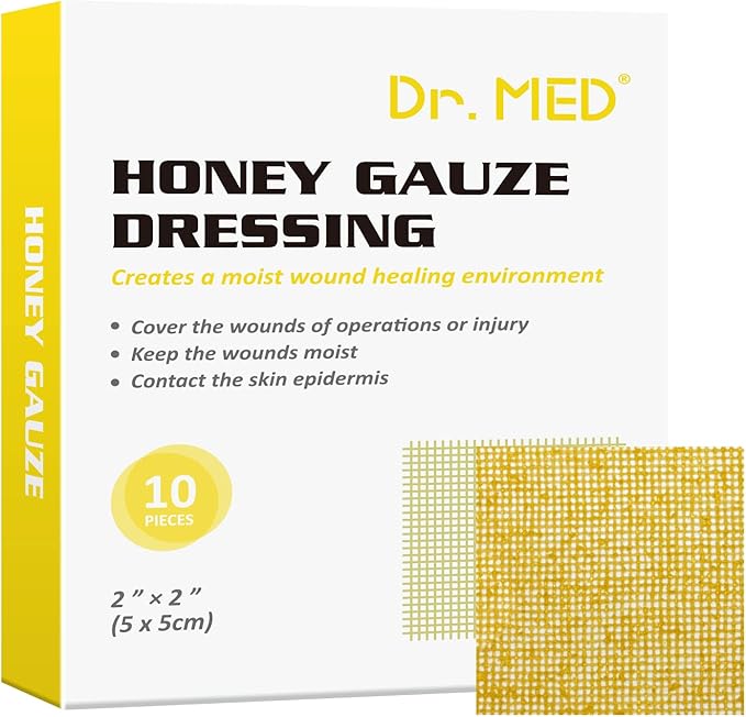 Honey Impregnated Gauze Dressing 2" x 2", Pack of 10 Individual Sterile Pads, Medical Active Leptospermum Honey, Soft & Conformable, Fast Healing for Diabetic Ulcers & Burns 2x2 Honey Impregnated Guaze Dressing - BeesActive Australia