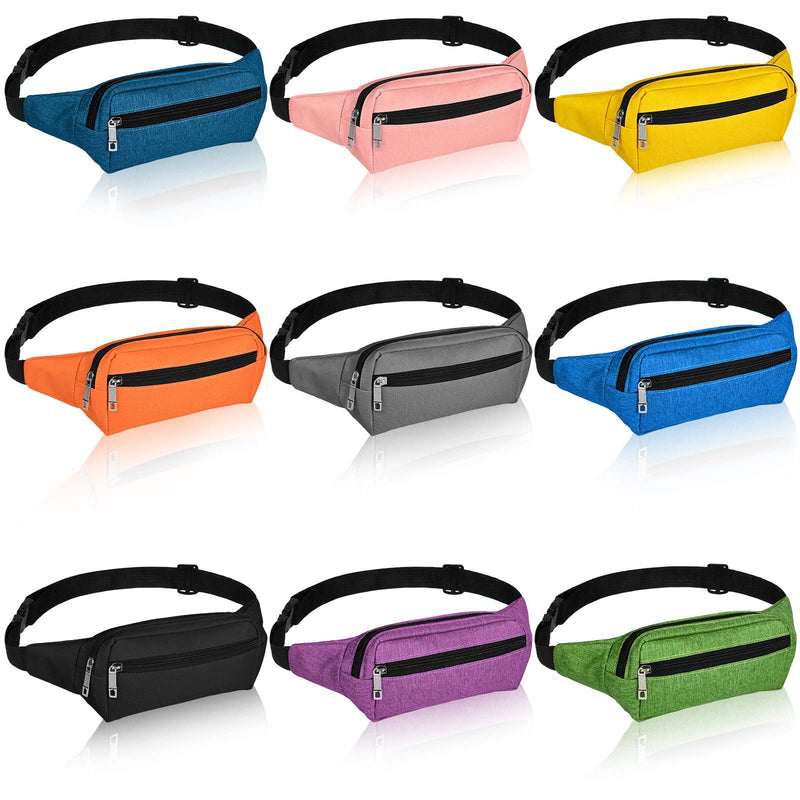 9 Pieces Neon Fanny Pack Bulk 80s 90s Sport Lightweight Belt Bag Adjustable Exercise Running Waist Bag with Adjustable Belt and 2 Zippers for Travel Women Men Running Sports Phone Vivid Style