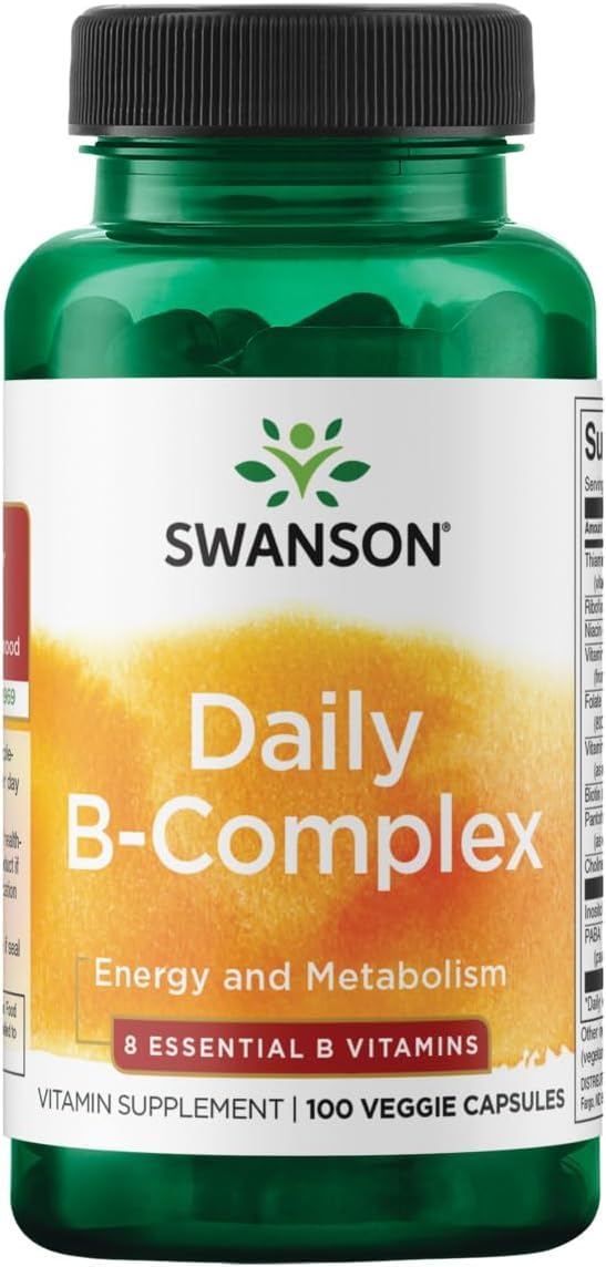 Swanson Daily B-Complex, 8 Essential B Vitamins, 100 Veg Capsules | Full B Vitamin Complex for Nervous, Immune and Cardiovascular Health plus Choline, Inositol and PABA to Support Mood