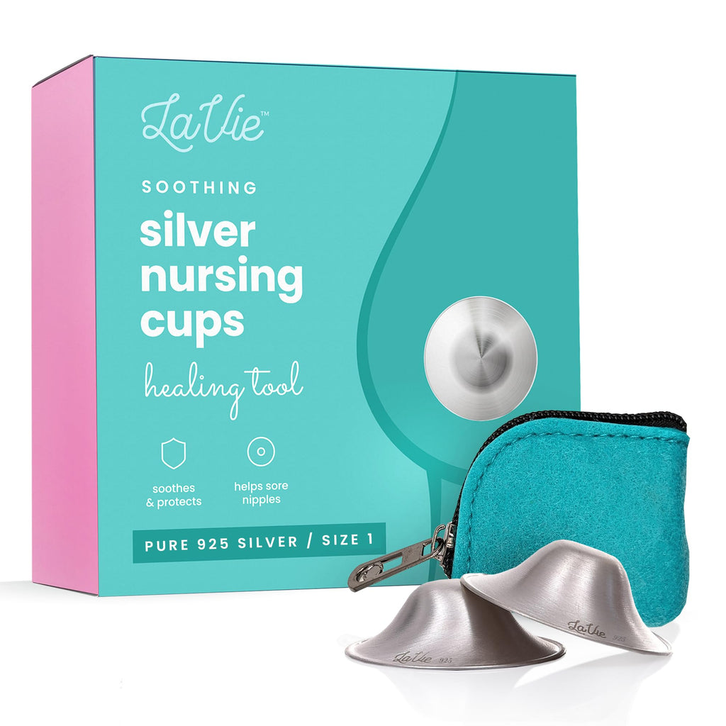 LaVie Silver Nursing Cups, Soothing Protection for Nursing Nipples of Newborns, Calming Relief for Breastfeeding Moms, 925 Silver Nipple Covers All Natural (Size 1) 925 Regular Size