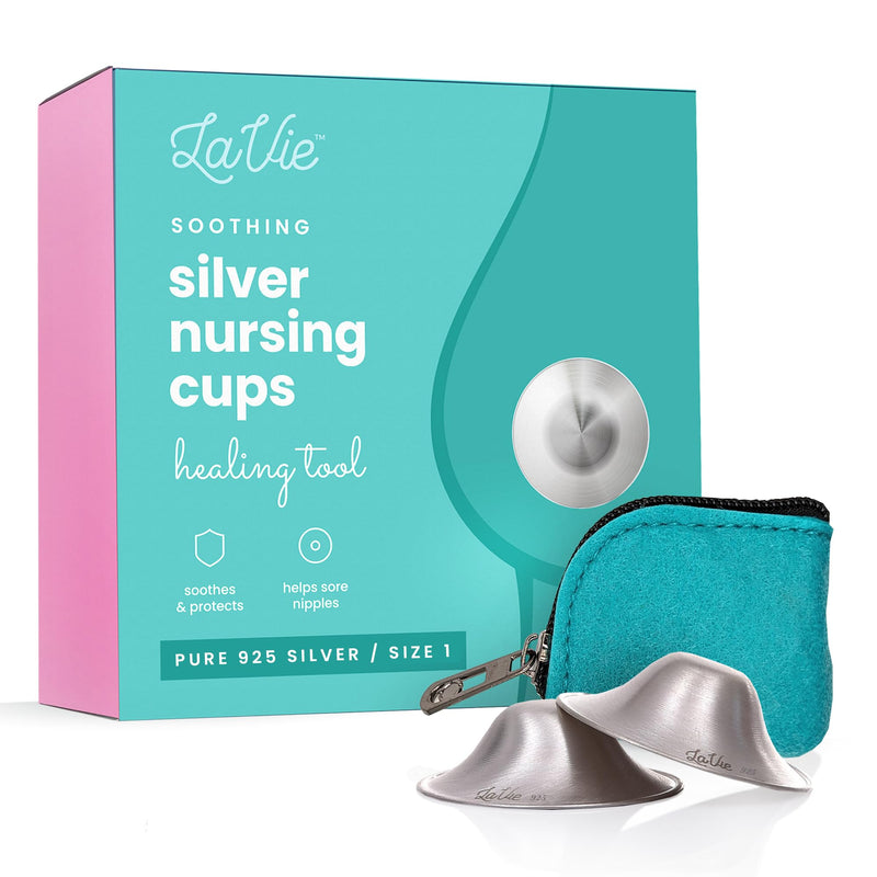 LaVie Silver Nursing Cups, Soothing Protection for Nursing Nipples of Newborns, Calming Relief for Breastfeeding Moms, 925 Silver Nipple Covers All Natural (Size 1) 925 Regular Size