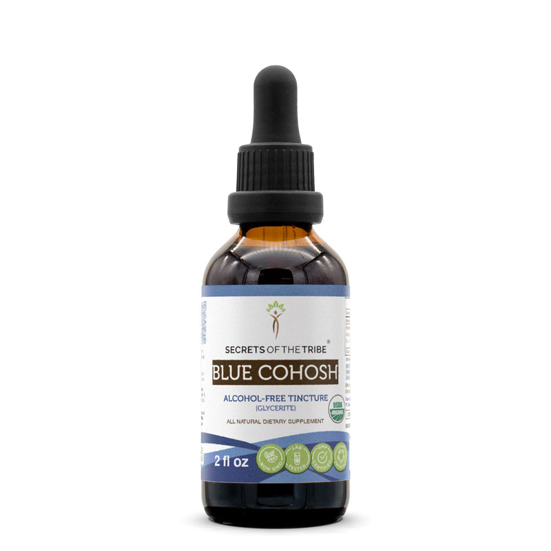 Secrets of the Tribe Blue Cohosh USDA Organic Alcohol-Free Tincture (Glycerite) Responsibly farmed Blue Cohosh (Caulophyllum Thalictroides) Dried Root (2 Fl Oz) Women's Health Supplement 2 Fl Oz (Pack of 1) - BeesActive Australia