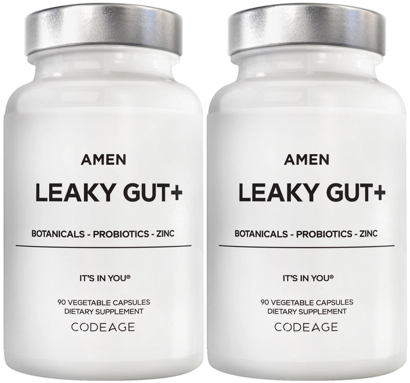 Amen Leaky Gut, L-Glutamine, DGL Licorice, Probiotics, Zinc, 2-Pack | Amen Leaky Gut capsules with L-glutamine, zinc, 10 billion CFU probiotics and fermented blend. Vegan, non-GMO. 90 Count (Pack of 2)
