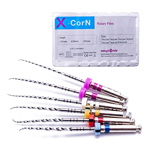 SNAWOP Dental Endo Files 6PCS X-Corn Endodontic Niti Rotary Files 25MM for Root Canal Treatment