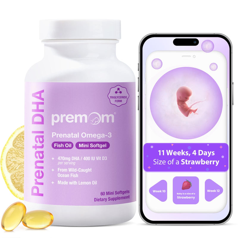 Premom Prenatal DHA Fish Oil: Triglyceride Omega 3 with 470mg DHA, 200mg EPA + 400 IU VIT D3 Supplement - Fertility Support for Women - Globally Sourced from Wild Caught Fish - BeesActive Australia