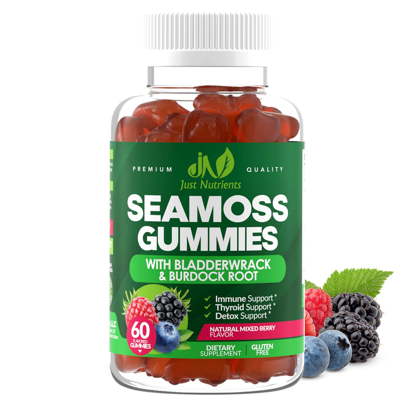 Sea Moss 3000mg Gummies with Bladderwrack and Burdock Root - Natural Irish Sea Moss for Immune, Thyroid and Detox Support - Extra Strength, Great Tasting - Gluten-Free, Vegan - 60 Gummies 60 Count (Pack of 1) - BeesActive Australia