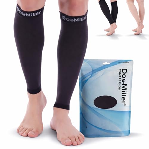 Doc Miller Calf Compression Sleeves for Petite Women & Men, 20-30 mmHg Large Black