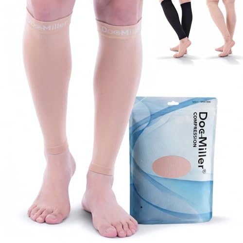 Doc Miller Calf Compression Sleeve for Petite Women & Men, 15-20 mmHg X-Large Beige