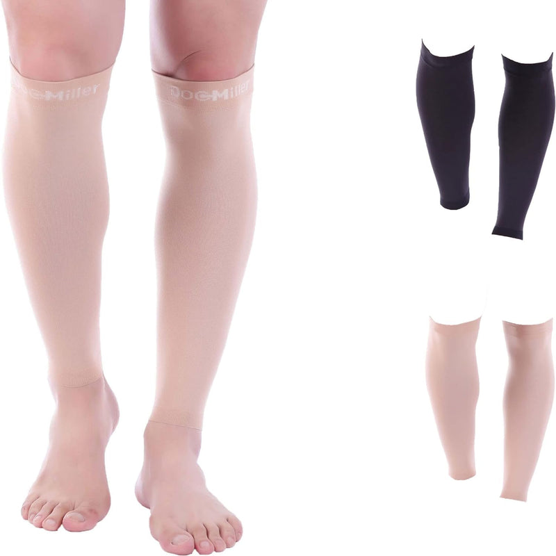 Doc Miller Calf Compression Sleeve for Petite Women & Men, 20-30mmHg, Footless Leg Sleeve Brace for Varicose Veins, Pregnancy, Running & Cycling, Knee-High, Shin Splints, Recovery, 1 Pair Large Beige - BeesActive Australia