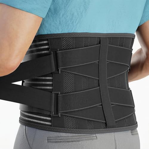 Modvel Back Brace for Lower Back Pain Women and Men – Lumbar Support Belt for Sciatica, Herniated Disc, Muscle Strain – Adjustable Breathable Work Brace with 6 Stays – Support for Posture Black Medium