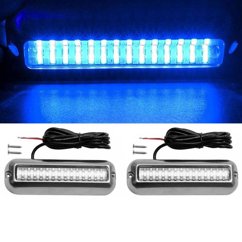 2pcs Waterproof Marine Boat Lights, Stainless Steel 42LEDs Underwater Lighting Boat Transom Navigation Drain Plug Courtesy Lamp Deck Lights for Cruise Ships, Yachts, Sailboat Blue 42LED Blue