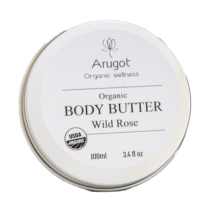 Arugot Organic (USDA Certified) Wild Rose Natural Nourishing Body Butter, Made in Israel | Moisturizing Cream with Shea Butter for Happy Skin - Paraben Free & Vegan Friendly, 120ml - BeesActive Australia