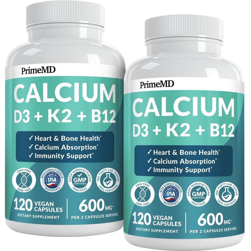 4-in-1 Calcium Supplements for Women and Men - Calcium with Vitamin D3 K2 5000 IU Supplement, 601mg per Serving for Heart, Bones & Body Defenses - Gluten-Free, Vegan-Friendly (240 ct) 120 Count (Pack of 2)