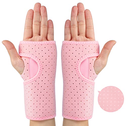 2 Pack Carpal Tunnel Wrist Brace with Splint, Breathable Style, Pink