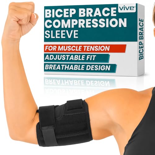 Vive Bicep Brace Compression Sleeve for Tendonitis - Upper Arm Tricep Black Medium