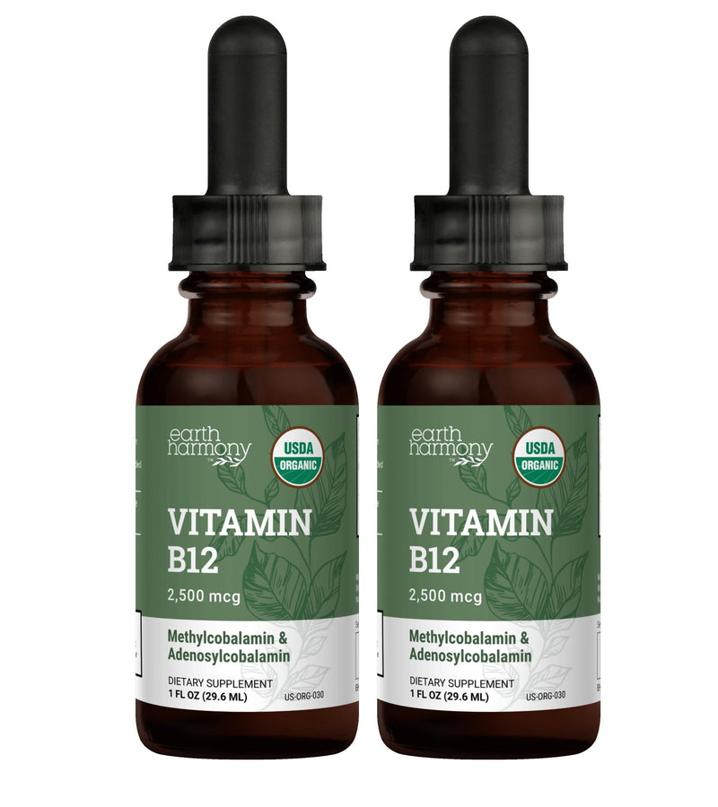 USDA Organic Vitamin B12 2000mcg Sublingual Liquid Supplement (2-Pack) - Vegan Methylcobalamin Drops for Natural Energy, Maintain Metabolism, and Immune System Support - 1 Fl Oz 1 Fl Oz (Pack of 2)